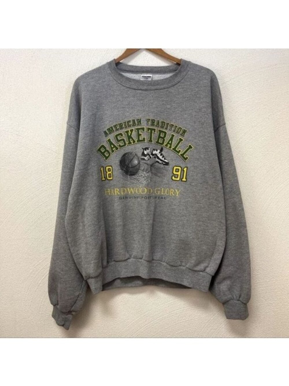 Jerzees Vtg American Tradition Basketball Hardwood Glory Gray Crewneck Sz L